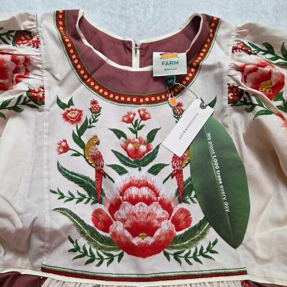 New XXS Farm Rio x Anthropologie puff-sleeve printed midi dress - Picture 6 of 11